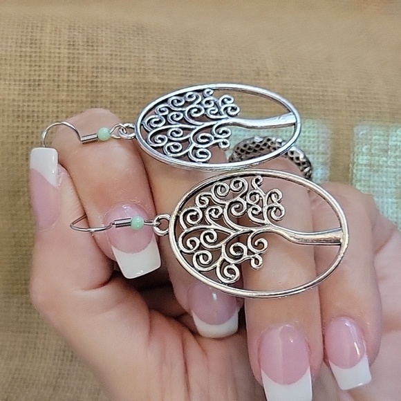 Scrolled Tree Oval Drop Earrings - Picture 1 of 8